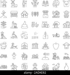Orticoltura e in agricoltura le icone della linea, segni, simboli vettoriali, illustrazione lineare impostato Illustrazione Vettoriale