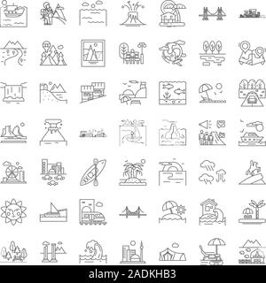 Linea di paesaggi icone, segni, simboli vettoriali, illustrazione lineare impostato Illustrazione Vettoriale