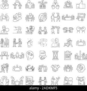 Linea Negotation icone, segni, simboli vettoriali, illustrazione lineare impostato Illustrazione Vettoriale
