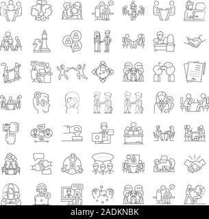 Negotazione commerciale icone lineari, segni, simboli set di illustrazioni vettoriali Illustrazione Vettoriale