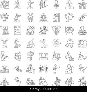 Gestione delle prestazioni icone lineari, segni, simboli set di illustrazioni delle linee vettoriali Illustrazione Vettoriale