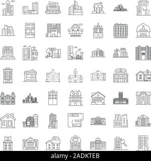 Agenzia immobiliare icone lineare, segni, simboli linea del vettore illustrazione impostato Illustrazione Vettoriale