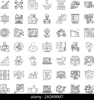 Il marketing dei motori di ricerca icone lineare, segni, simboli linea del vettore illustrazione impostato Illustrazione Vettoriale