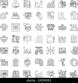 Ottimizzazione per i motori di ricerca icone lineare, segni, simboli linea del vettore illustrazione impostato Illustrazione Vettoriale