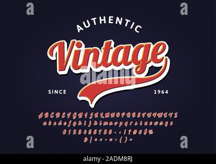 Vintage lettere manoscritte headline font. Autentico retrò t-shirt logo. Vettore di carattere tipografico di script. Illustrazione Vettoriale