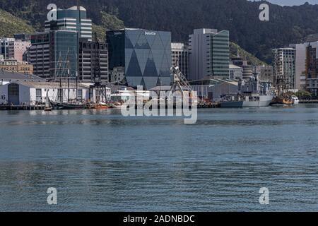 La visita delle navi al lungomare di Wellington, Nuova Zelanda Foto Stock