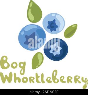 Forest Bog Whortleberry Berry. Icona di piatto su sfondo bianco vicino. Alimenti biologici su sfondo bianco. Impianto di carino. Appartamento doodle design. Illustrazione Vettoriale