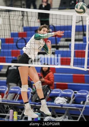 Azione di pallavolo con Kuna vs Bonneville High School a Coeur d'Alene, Idaho. Foto Stock
