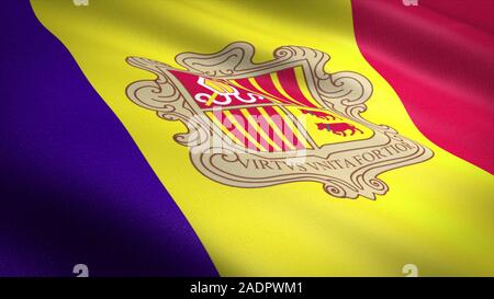 Bandiera di Andorra. Realistico sventola bandiera con altamente dettagliate texture di tessuto Foto Stock