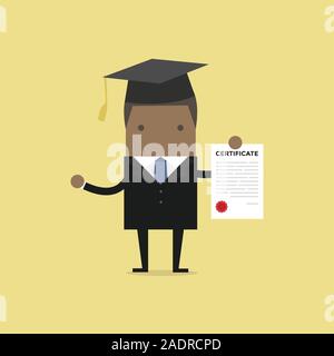 Imprenditore africano detiene un certificato. Illustrazione Vettoriale
