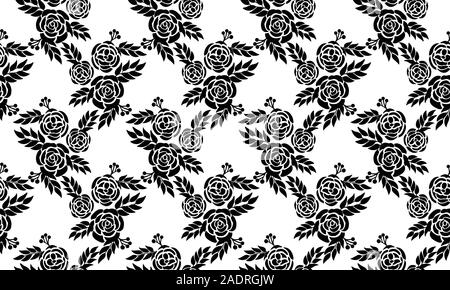 Seamless pattern natale floreale, fiore nero su sfondo bianco. Illustrazione Vettoriale