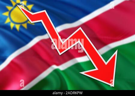 La Namibia economia grafico è che indicano una crescita negativa, freccia rossa scendendo con linea di tendenza. Il concetto di business su sfondo nazionale. Foto Stock