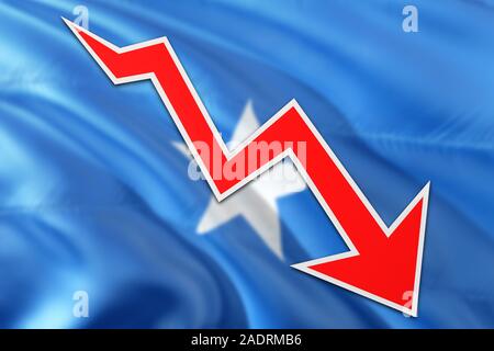 Somalia economia grafico è che indicano una crescita negativa, freccia rossa scendendo con linea di tendenza. Il concetto di business su sfondo nazionale. Foto Stock