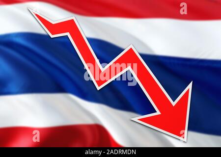 Economia della Tailandia grafico è che indicano una crescita negativa, freccia rossa scendendo con linea di tendenza. Il concetto di business su sfondo nazionale. Foto Stock