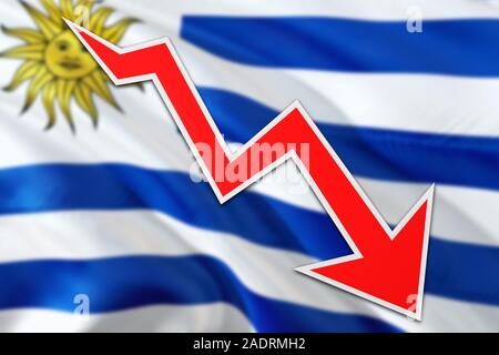 Uruguay economia grafico è che indicano una crescita negativa, freccia rossa scendendo con linea di tendenza. Il concetto di business su sfondo nazionale. Foto Stock
