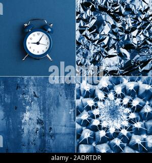 Collage fatto di quattro foto in colore blu. Per i disegni. Foto Stock