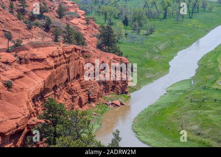 Il Belle Fourche fiume in Devils Tower National Monument, Wyoming Foto Stock