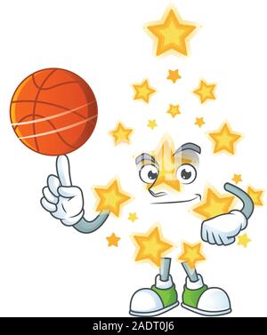 Mascotte della stella di Natale cartoon character style con basket Illustrazione Vettoriale