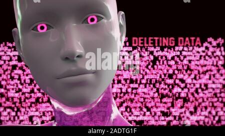 3D illustrazione di un robot umanoide comunemente chiamato Android di intelligenza artificiale dati Hacking Foto Stock