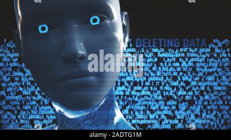 3D illustrazione di un robot umanoide comunemente chiamato Android di intelligenza artificiale dati Hacking Foto Stock