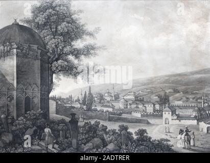 Vista del Khan's Palace di Bakhchisarai (Crimea). Incisione di Klenke. 1820s. Foto Stock