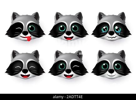 Lupo Emojis vettore faccia set. Wolfs emoticon facce di animali in naughty, piangere, carino, e sorridente isolato in uno sfondo bianco. Illustrazione Vettoriale. Illustrazione Vettoriale