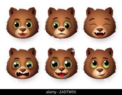 Panda emojis vettore faccia set. Orso Panda emoticon di testa di animale in affamati, di pensare e di piangere per simbolo e segno di carattere isolato di raccolta. Illustrazione Vettoriale