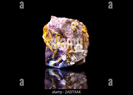 Wulfenite su un fondamento di porpora, sfondo nero, molibdato gemma minerale Foto Stock