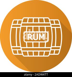 Il Rum in botti di legno. Lineare piana lunga ombra icona. L'alcol in botti di legno. Linea del vettore simbolo Illustrazione Vettoriale