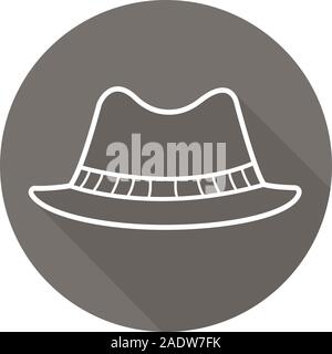 Homburg hat lineare piana lunga ombra icona. Classic uomini hat. Linea del vettore simbolo Illustrazione Vettoriale