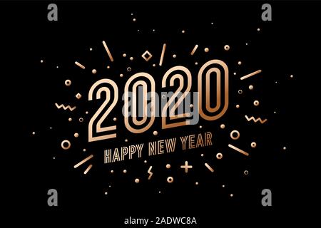 2020, Felice Anno Nuovo. Biglietto di auguri Felice Anno Nuovo 2020 Illustrazione Vettoriale