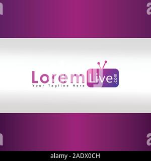 Online TV Live Streaming Concetto di logo, Pinky e Viola, Viola, Semplice & Design pulito il modello icona TV Illustrazione Vettoriale