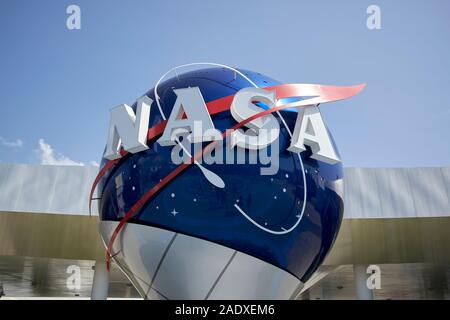 La Nasa iconica insegna presso il Kennedy Space Center florida usa Foto Stock