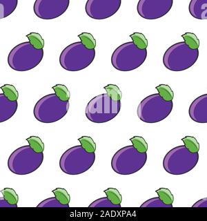 Seamless pattern di prugna. Illustrazione Vettoriale