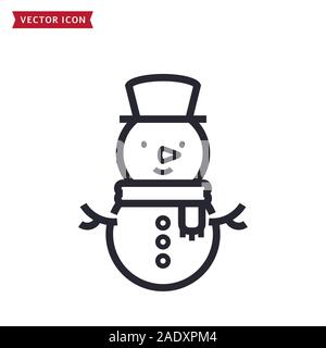 Pupazzo di neve icona. Simbolo di linea per la vacanza invernale o temi di Natale. Profilo di vettore illustrazione isolato su uno sfondo bianco. Illustrazione Vettoriale