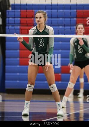 Azione di pallavolo con Burley vs Bonneville High School, a Coeur d'Alene, Idaho. Foto Stock