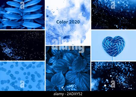 Collage creativo nel quartiere alla moda di colore blu. Foto Stock