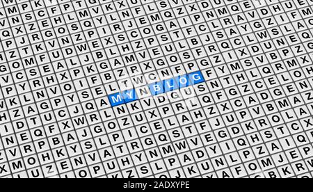 Il mio blog parole su 3D sfondo i cubi con lettere casuali per la presentazione della pagina del titolo. Foto Stock