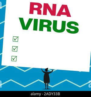Scrittura testo scrittura di virus di RNA. Foto concettuale di un virus informazioni genetiche è memorizzato in forma di RNA l uomo sta nella vista posteriore sotto l'enorme vuoto Foto Stock
