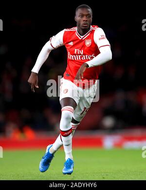 Dell'Arsenal Nicolas Pepe in azione durante il match di Premier League a Emirates Stadium di Londra. Foto Stock