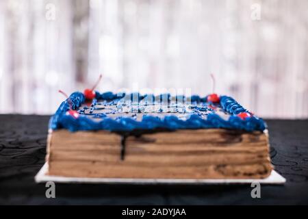 Torta di compleanno e candele close up Foto Stock