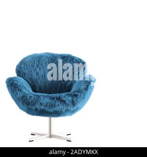 Bella turchese poltrona soffice di lana vista anteriore su sfondo isolato. Il rendering 3D Foto Stock
