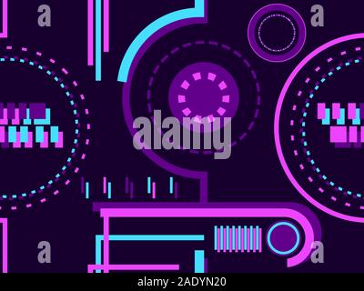 Seamless pattern in stile cyberpunk, 80s retrò del futurismo. Arte lineare e circoli punteggiati. Illustrazione Vettoriale Illustrazione Vettoriale
