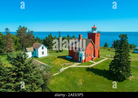 I due porti Stazione di luce è il più antico faro del funzionamento in stato americano del Minnesota. Affacciato sul lago Superiore della baia di agata, alla luce Statio Foto Stock