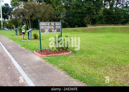 Le forche di strada sito storico Natchez situato all'estremità meridionale della Natchez Trace è la più antica città sul fiume Mississippi Foto Stock