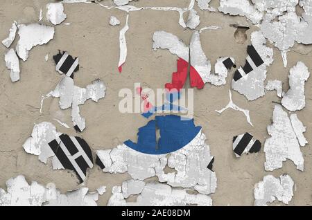 Corea del Sud bandiera raffigurata in colori di vernice sul vecchio obsoleto confuso muro di cemento vicino. Textured banner su sfondo irregolare Foto Stock