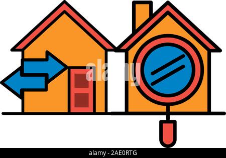 Casa facciata anteriore con lente di ingrandimento Illustrazione Vettoriale