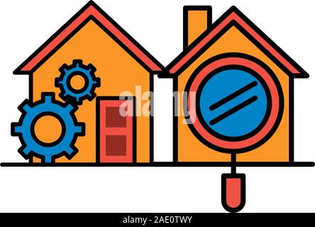 Casa facciata anteriore con lente di ingrandimento Illustrazione Vettoriale