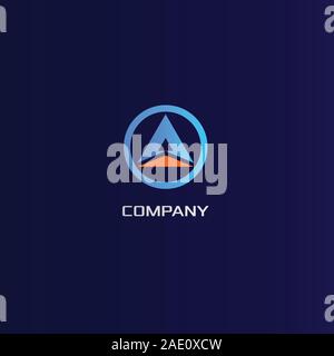 Lettera A alfabetico company Logo Design Template, ellisse Logo arrotondati concetto, blu, arancione, Triangolo, pulito e semplice, Forte & Bold Illustrazione Vettoriale