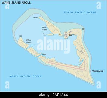 Mappa di Wake Island atollo famiglie disorganizzate un territorio degli Stati Uniti Illustrazione Vettoriale